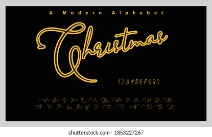 Christmas font. Elegant alphabet letters font and number. Classic Copper Lettering Minimal Fashion Designs. Typography fonts regular uppercase and lowercase. vector illustration