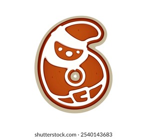 Fuente de Navidades, galleta de jengibre tipo número 6 como galleta Santa para la panadería de Navidad, tipografía de Vector. Navidades font number Six 6 como galleta de jengibre para la decoración de galletas de vacaciones de invierno o saludo