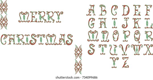 Christmas Font - Red Decorative Font With green Outlines - Cute Elvish Design