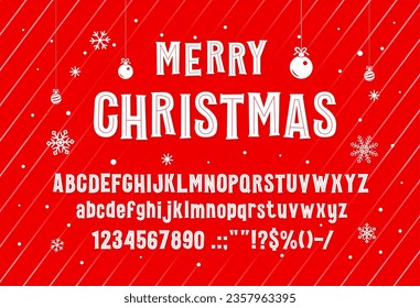 Christmas font, type. Holiday typeface and alphabet. New Year or Xmas English ABC punctuation and numeral symbols or latin alphabet vector font. Merry Christmas English textured letters and digits set