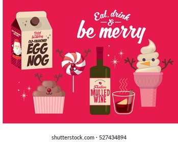 christmas food and beverage / eat, drink and be merry vector/illustration