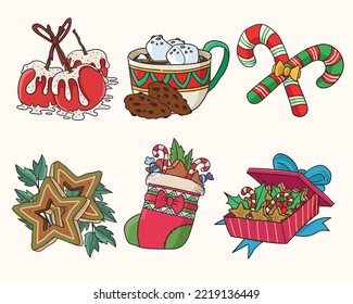 Christmas food and drink icons. Christmas cartoon