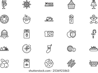 Christmas food and drinks icons collection is a vector illustration with editable stroke.
