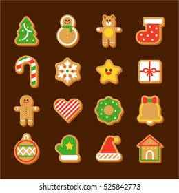 christmas food ginger bread cookies vector illustration flat design