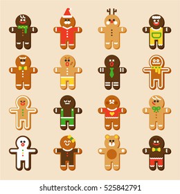 christmas food ginger bread cookies vector illustration flat design