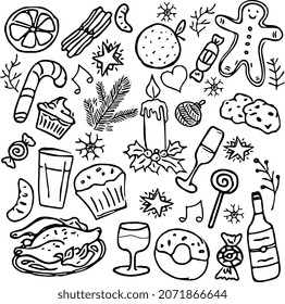 christmas food icons. doodle christmas food vector illustration