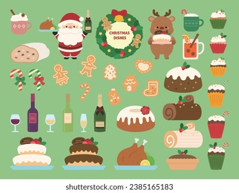 Christmas Food Illustration Set . Vector illustration of holiday elements.