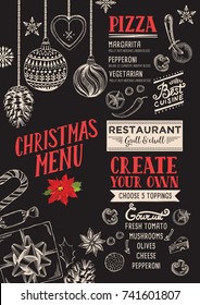 Christmas Food Menu For Restaurant And Cafe. Design Template With Holiday Hand-drawn Graphic Illustrations.