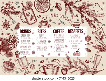 Christmas food menu for restaurant and cafe.