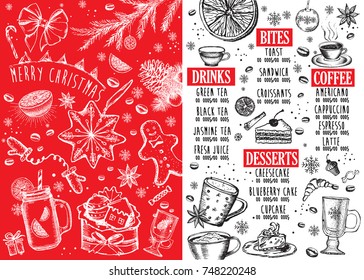 Christmas food menu for restaurant and cafe.