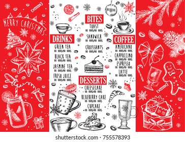 Christmas food menu for restaurant and cafe.