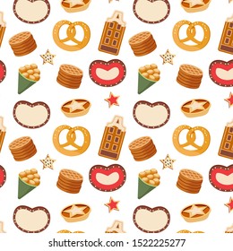 Christmas food pattern. Bakery sweet background. Celebration wallpaper.