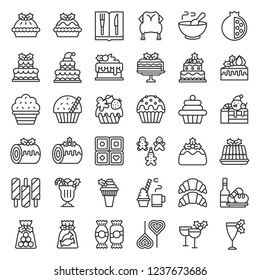 christmas food related icon set such as bakery; wine; biscuit; layered cake decorated with holly