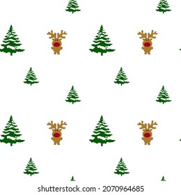 Christmas forest and deer. Background.