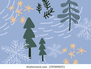 Christmas forest minimalist scandi style illustration 