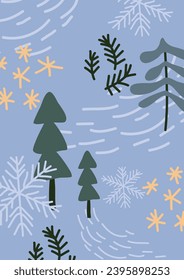 Christmas forest minimalist scandi style illustration 