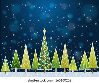 Christmas forest in the night,  vector illustration
