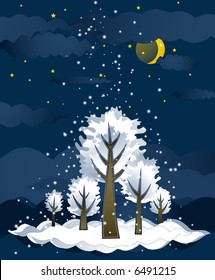 christmas forest with snowflakes,vector illustration