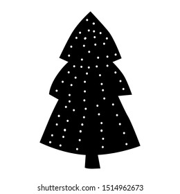 Christmas forest tree fir-tree icon. Simple doodles black white illustration in scandinavian style for design and decoration textile, covers, package, wrapping pape. Vector isolated