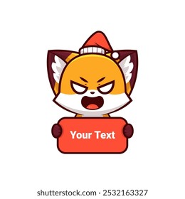 Weihnachtsfuchs mit wütendem Ausdruck, der Textlabel hält
