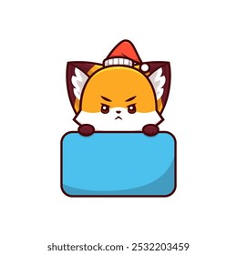 Christmas fox with angry expression holding text label