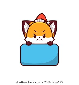 Christmas fox with angry expression holding text label