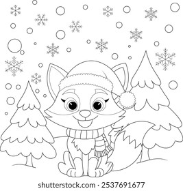 Christmas Fox Coloring Page for Kids