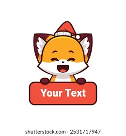 christmas fox with happy expression holding text label