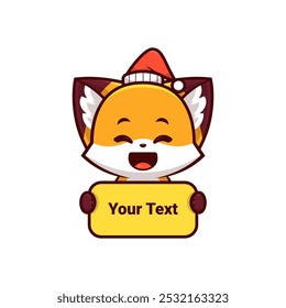 christmas fox with happy expression holding text label