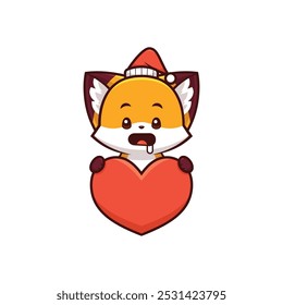 Christmas Fox Holding Heart Icon, Christmas Fox with Drooling Expression Holding a Heart Icon, Hungry Christmas Fox Holding Heart Symbol, best for logos, for icons in your designs, best for t-shirt 