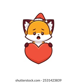 Christmas Fox Holding Heart Icon - Cute Holiday Illustration, best for logos, for icons in your designs, best for t-shirt designs