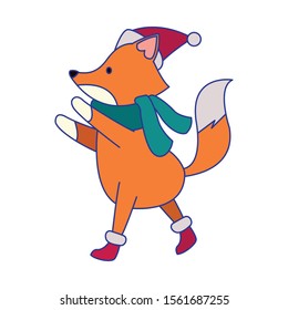 christmas fox with scarf over white background, vector illustration