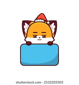 christmas fox with suspicious expression holding text label