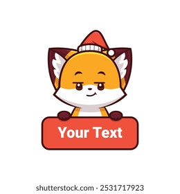 christmas fox teasing holding text label