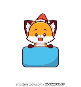christmas fox teasing holding text label