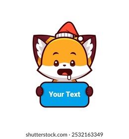 christmas fox tempted by something holding text label