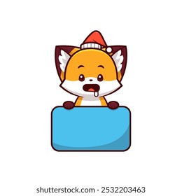 christmas fox tempted by something holding text label