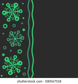 Christmas frame with abstract snowflakes and dots on gray background. Vertical vector illustration with copy space (place for your text). Snowflake frame.