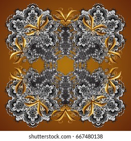 Christmas frame with abstract snowflakes and dots on brown background. Vector illustration. Snowflake frame.
