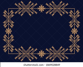 Christmas frame in art deco style with snowflakes. Line art vintage linear border. Design a template for invitations, leaflets and greeting cards. The style of the 1920s - 1930s. Vector illustration