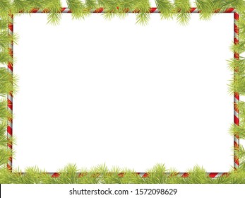 Christmas Frame Background with Fir Tree Branch Border and Candy Banner