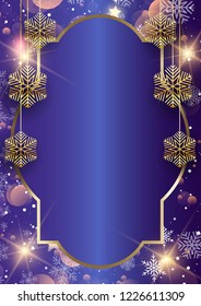 Christmas frame background with hanging snowflakes and space for text