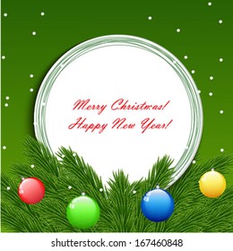 Christmas frame with ball, fir tree