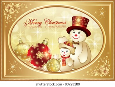 christmas frame with balls and snowman