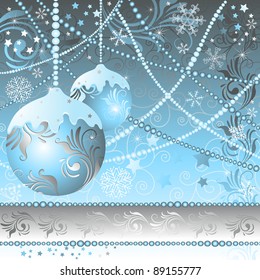 Christmas frame with balls, stars and snowflakes (vector)