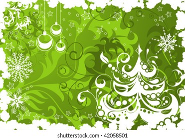 Christmas Frame with baubles and Tree, element for design, vector illustration