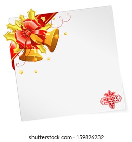 Christmas Frame with Bells, Bow, Mistletoe, Streamer and Sheet Paper, vector illustration