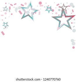 Christmas frame or border with random falling colorful stars isolated on white.