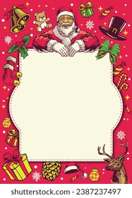 Christmas Frame Border with Santa and Other Object
