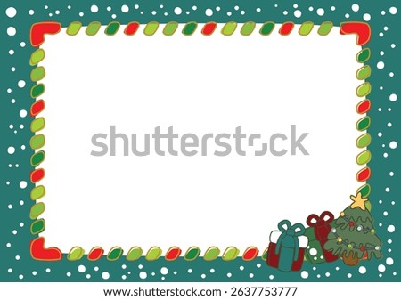 Christmas frame with boxgift and Christmas tree for invitation cards, flyer, leaflet. Space for text. Vector holiday illustration.